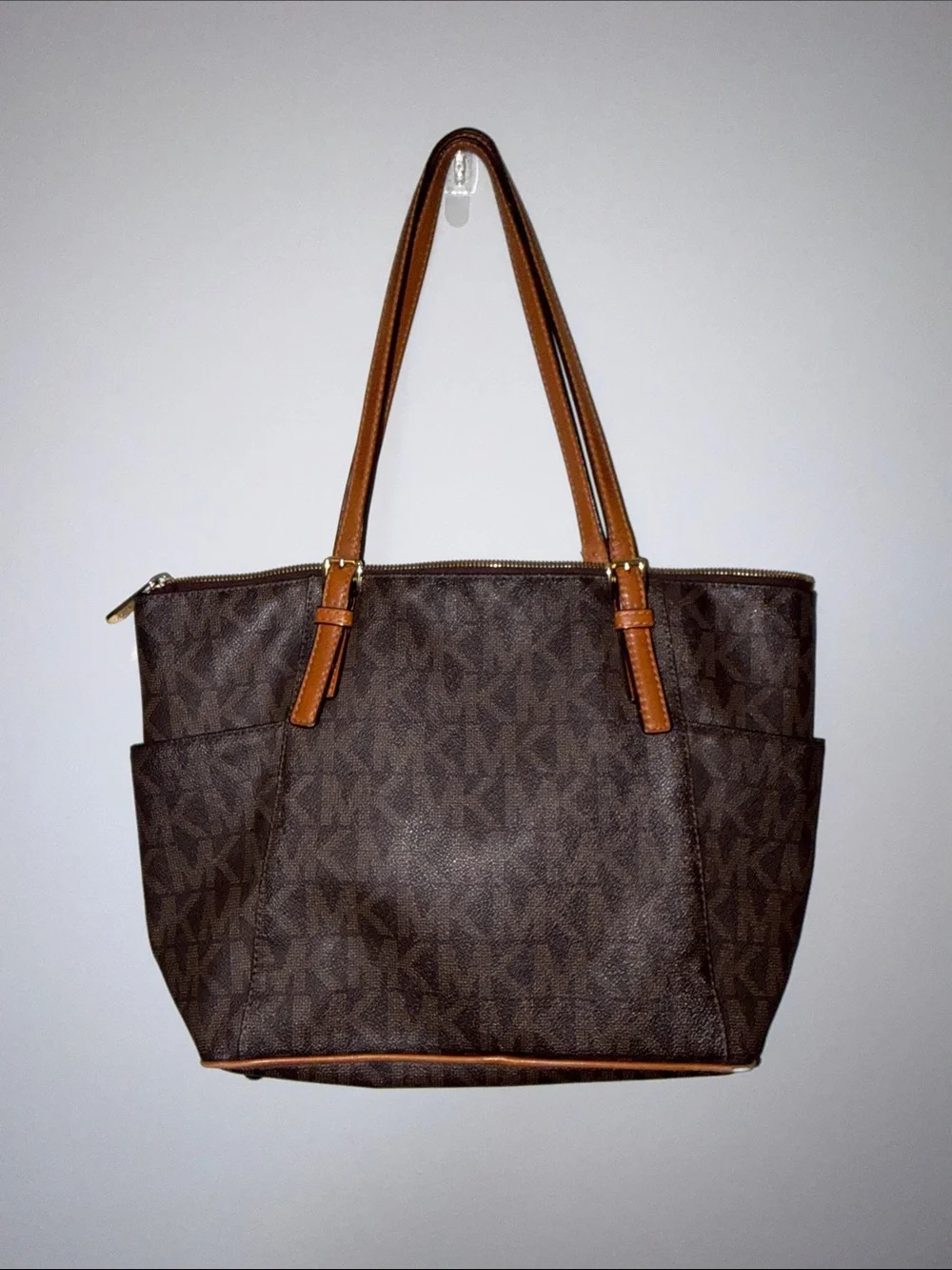 Michael Kors Brown Logo Tote with Tan Leather Trim
